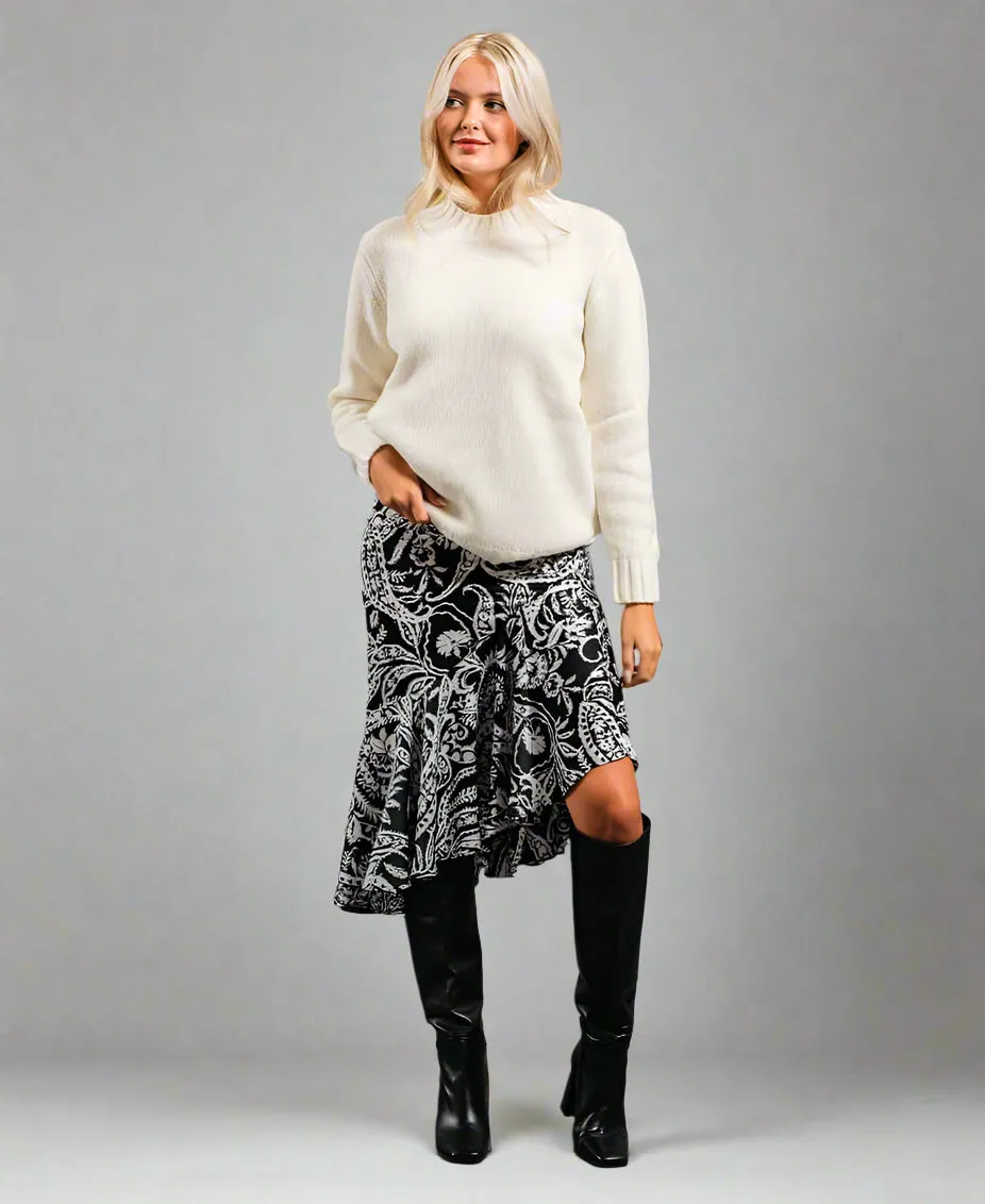 Paisley Tiered Hem Midi Skirt