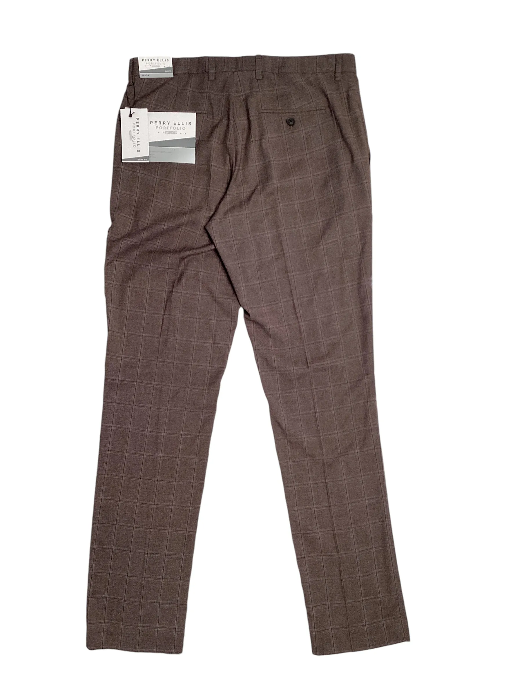 Perry Ellis Portfolio Men's Slim Fit Stretch Pants Brown 29 x 30