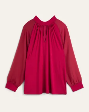 Philipa Mock-Neck Keyhole Top | Burgundy
