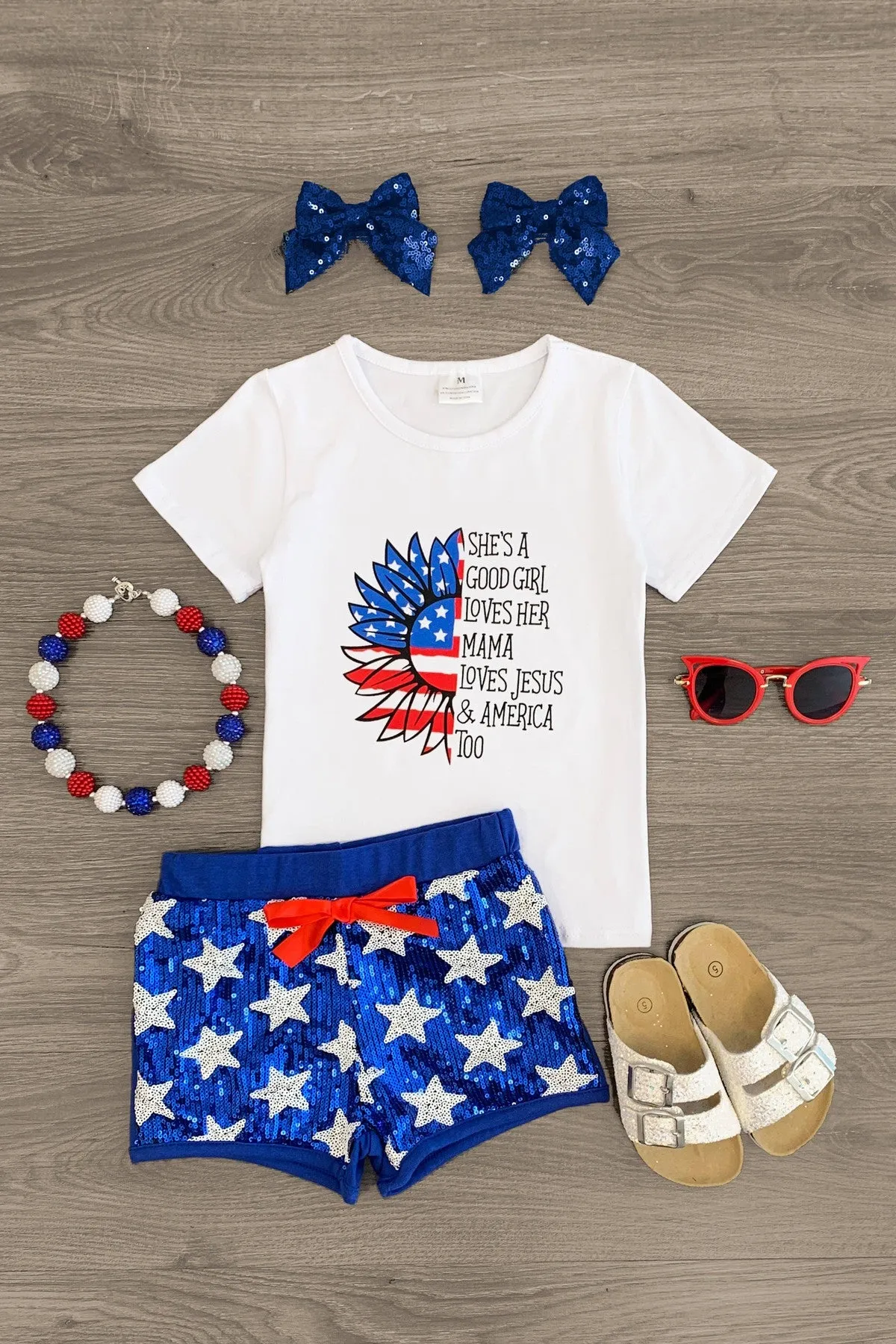"She's A Good Girl..." American Sunflower Sequin Short Set