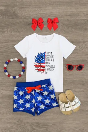 "She's A Good Girl..." American Sunflower Sequin Short Set