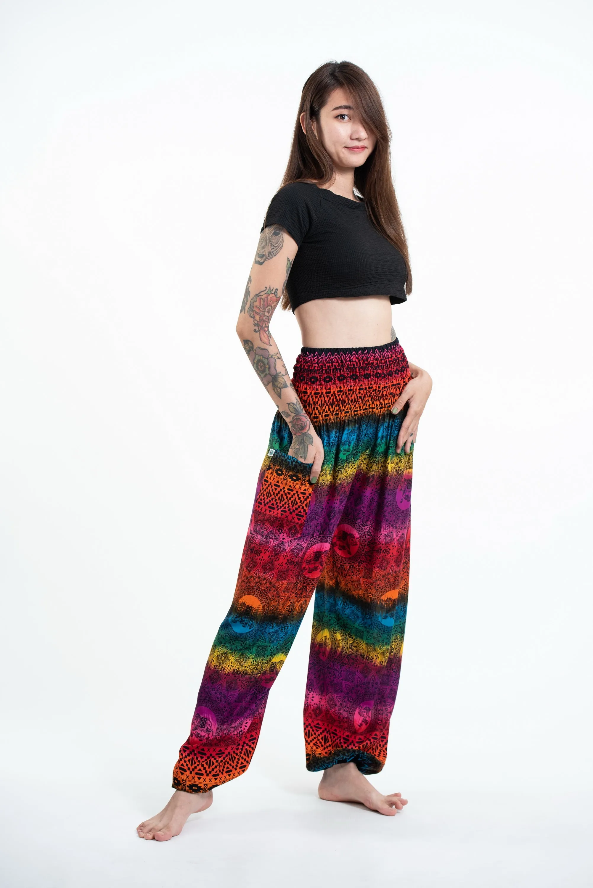 Rainbow Elephant Unisex Elephant Pants in Purple