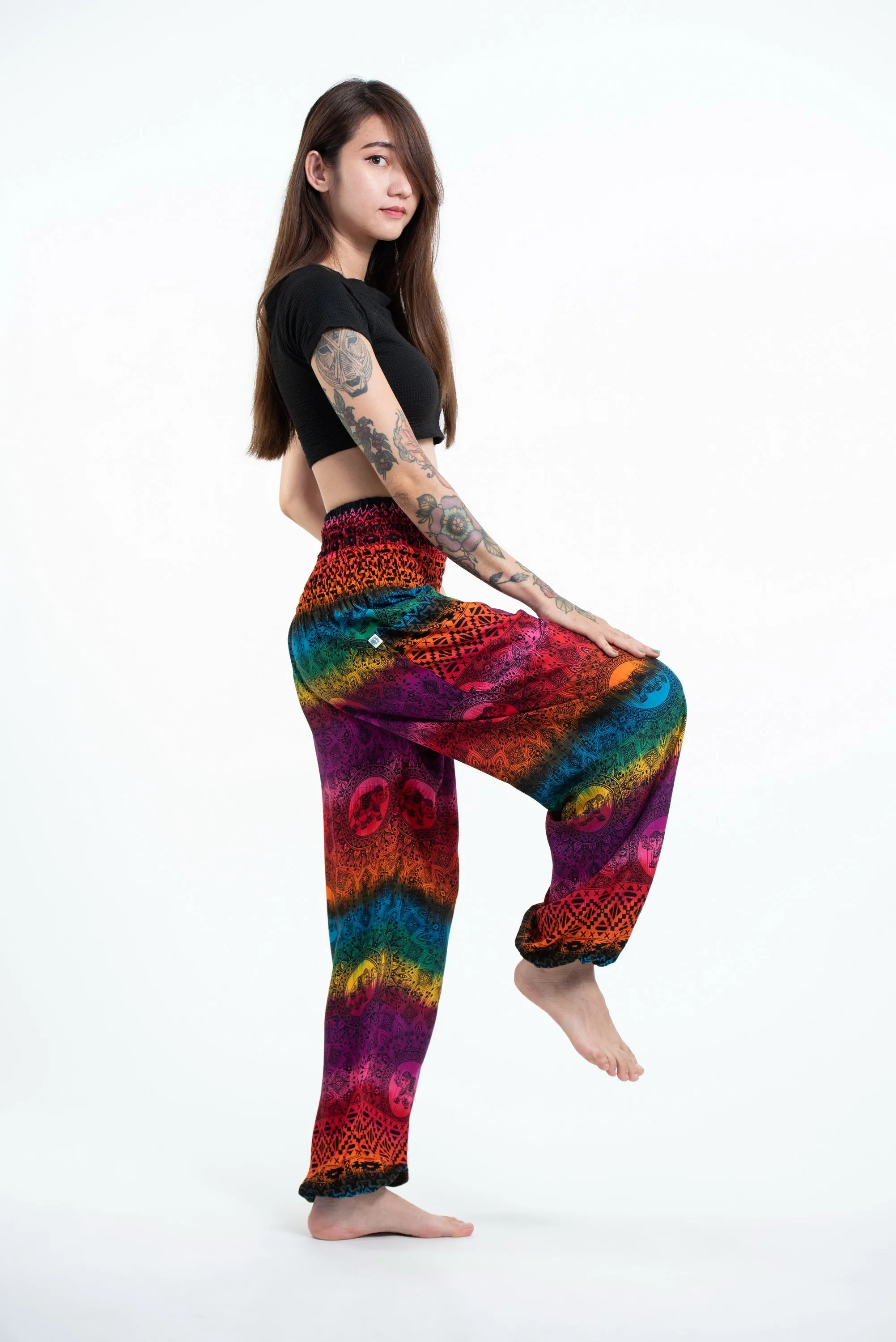Rainbow Elephant Unisex Elephant Pants in Purple