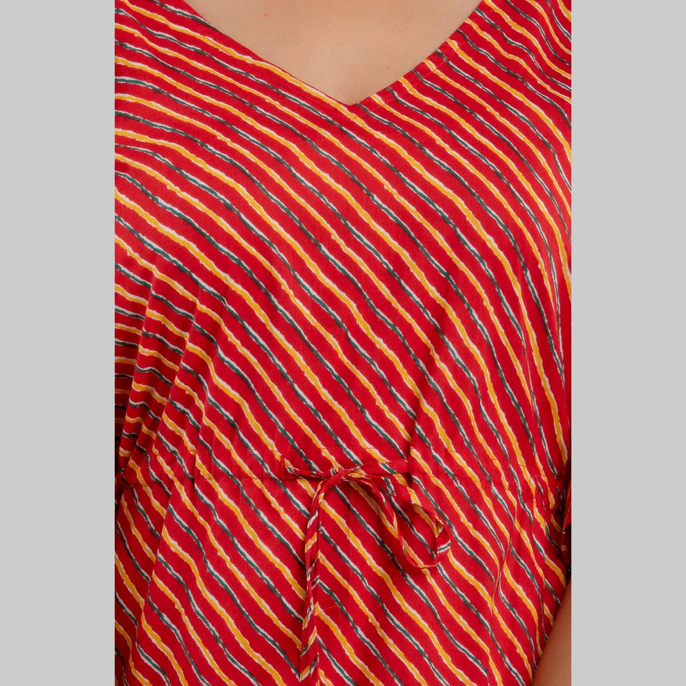 Red Leheriya Print Cotton Kaftan Dress (SHKUP1223)