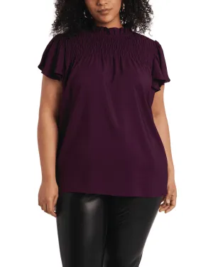 Remedy Smocked Mock Neck Blouse | DEEP PLUM-651