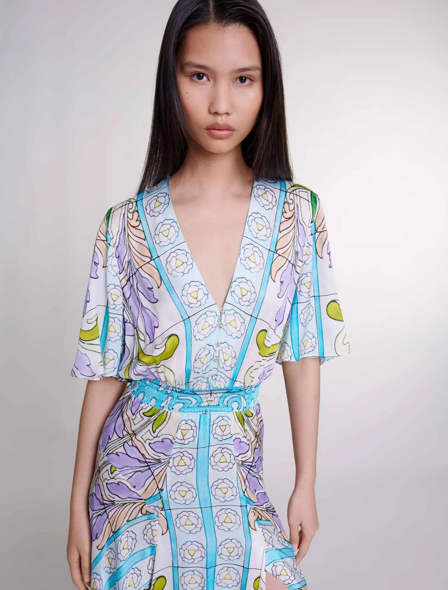 Satin-look patterned maxi dress