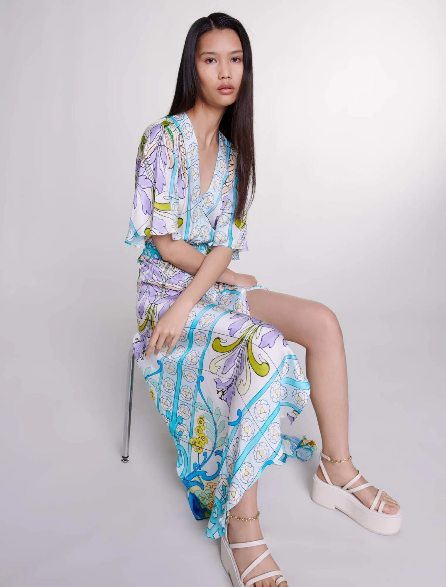 Satin-look patterned maxi dress