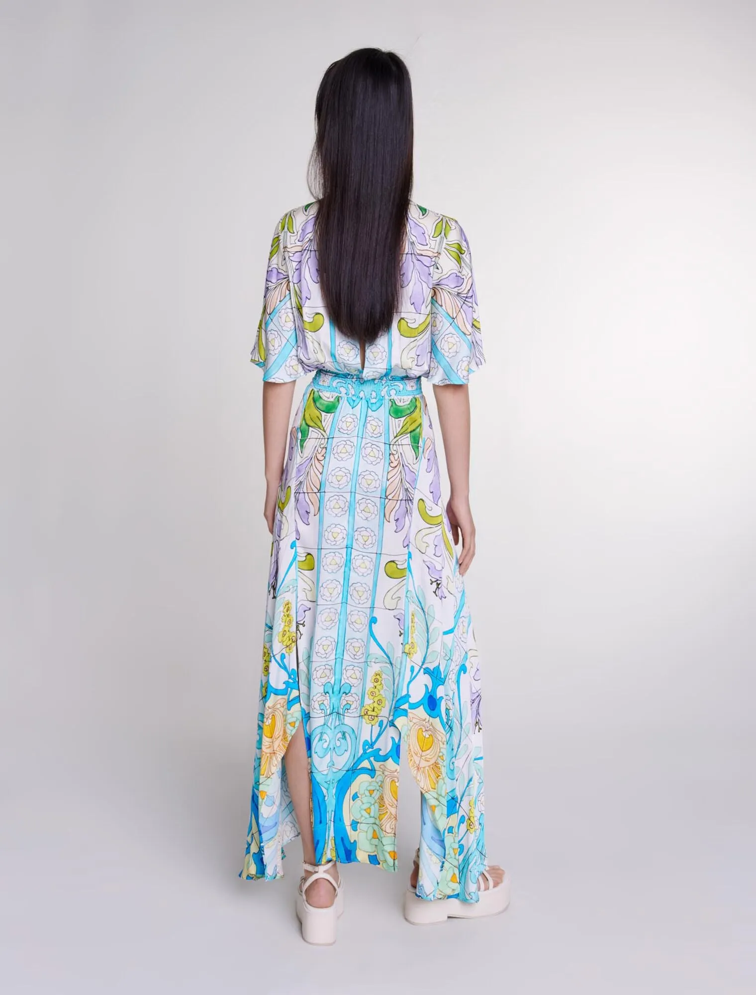 Satin-look patterned maxi dress