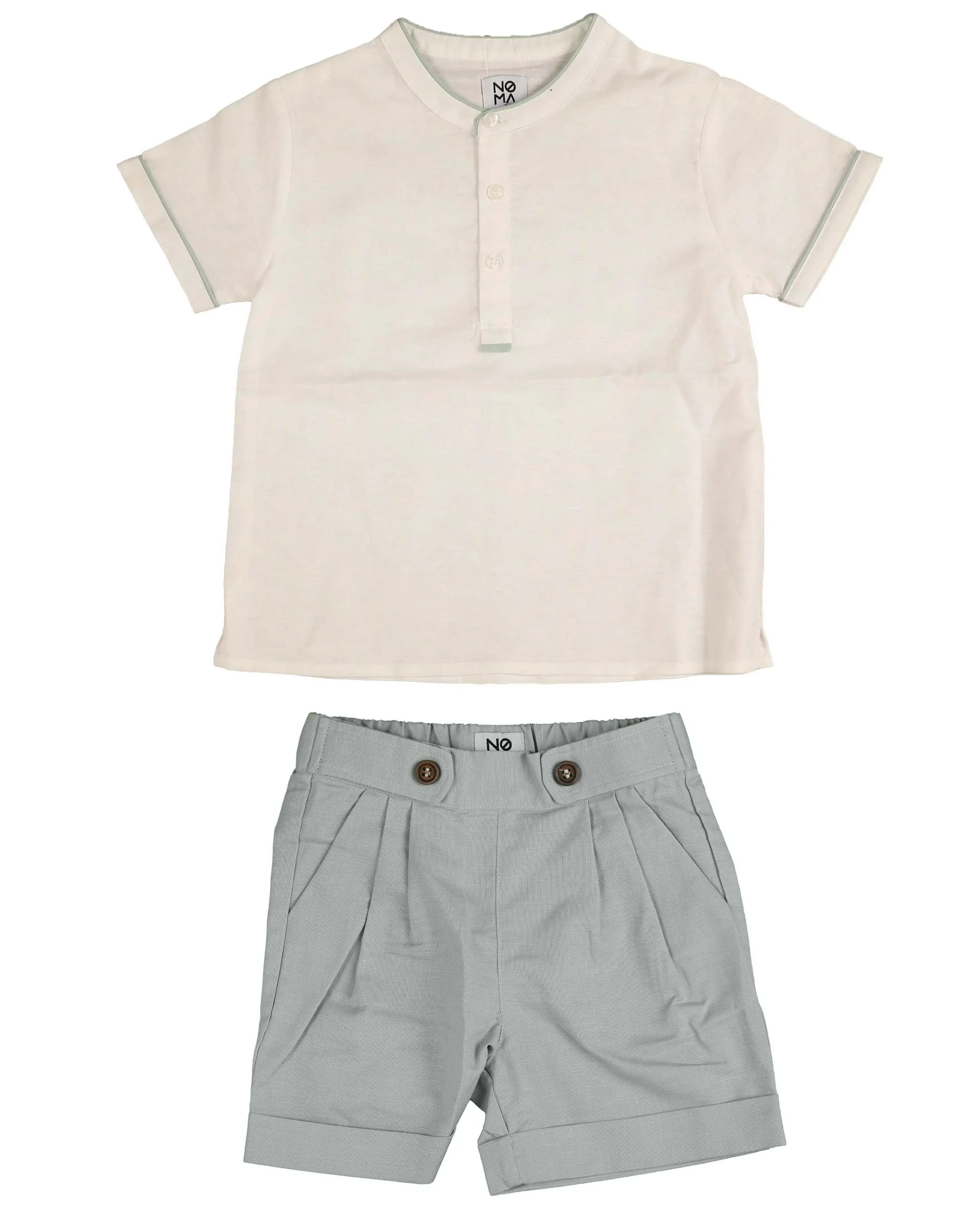 set outfit contrast bindings mandarin collar shirt and shorts - white/light blue