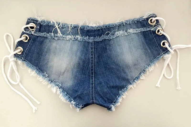 Sexy Spice Girls' Lace-up Low-rise Denim Hot Shorts With Tassel