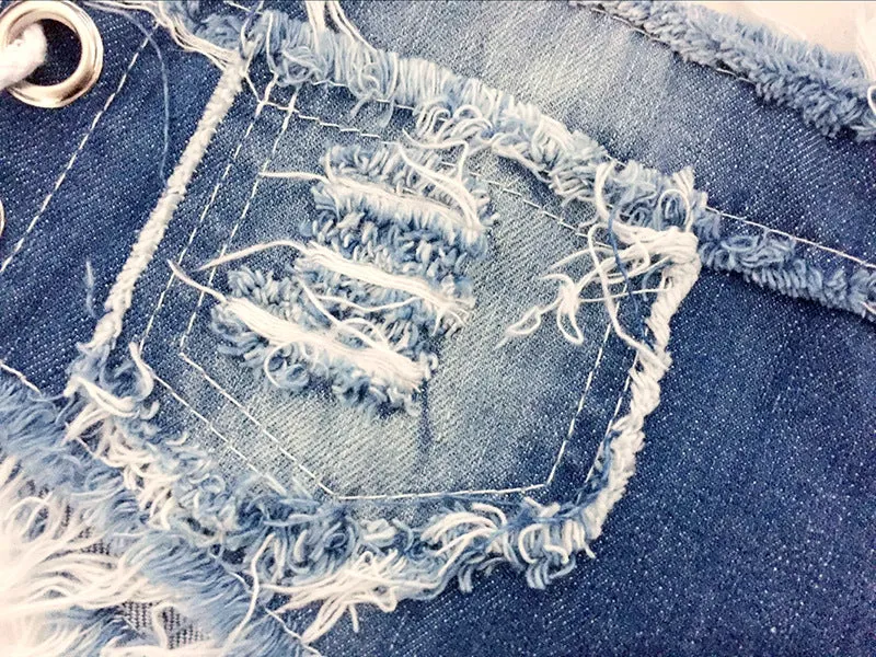 Sexy Spice Girls' Lace-up Low-rise Denim Hot Shorts With Tassel