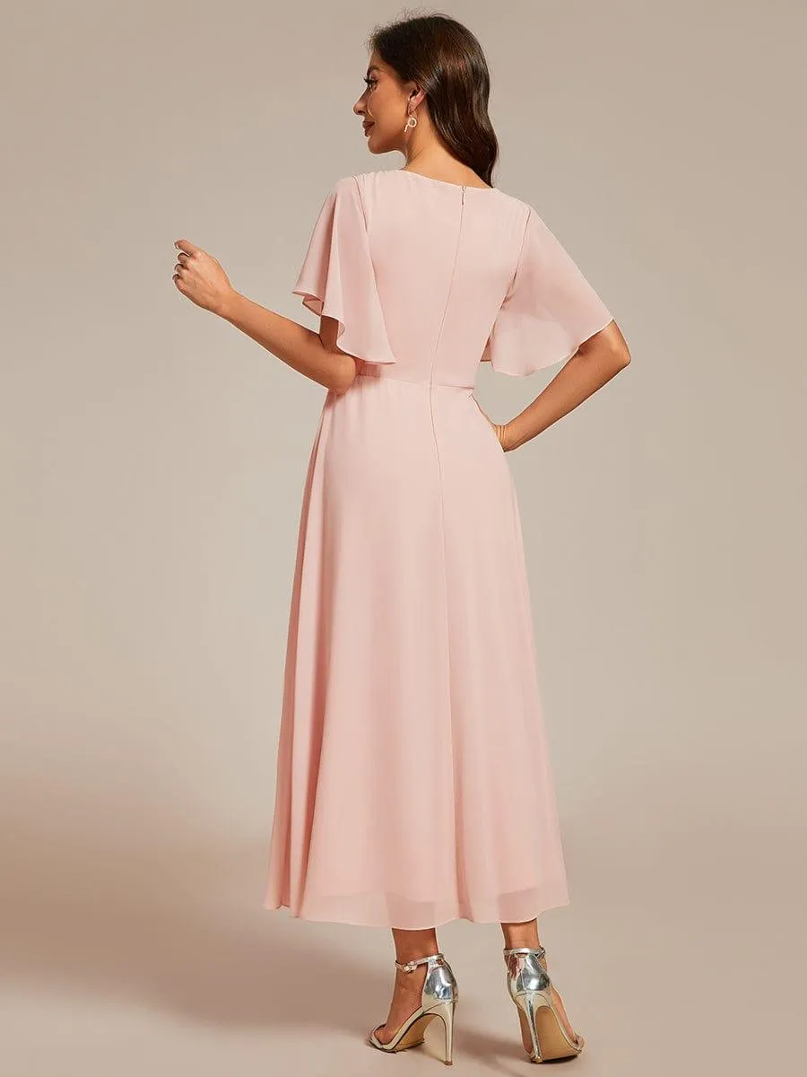 Short Sleeve V Neck Knee Length Mother of the Bride Dress