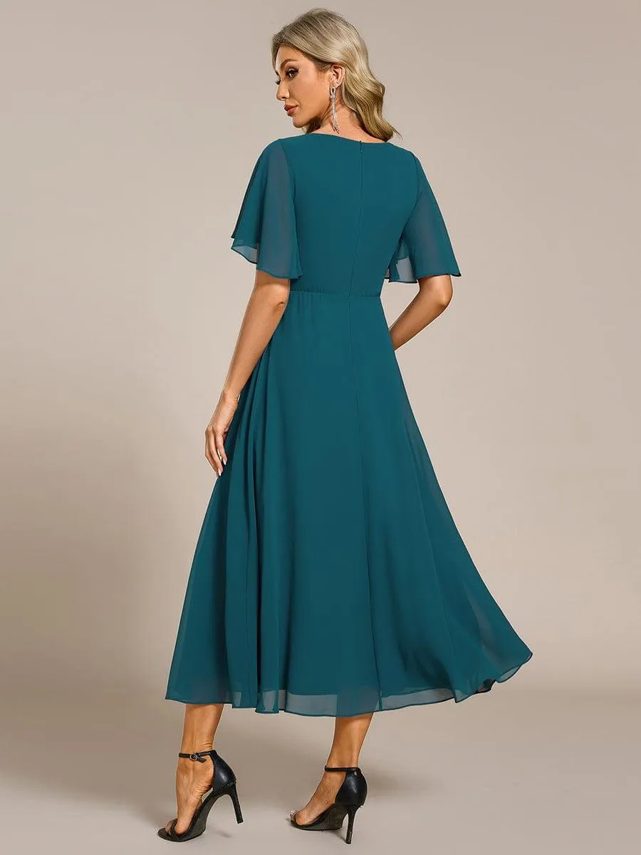 Short Sleeve V Neck Knee Length Mother of the Bride Dress