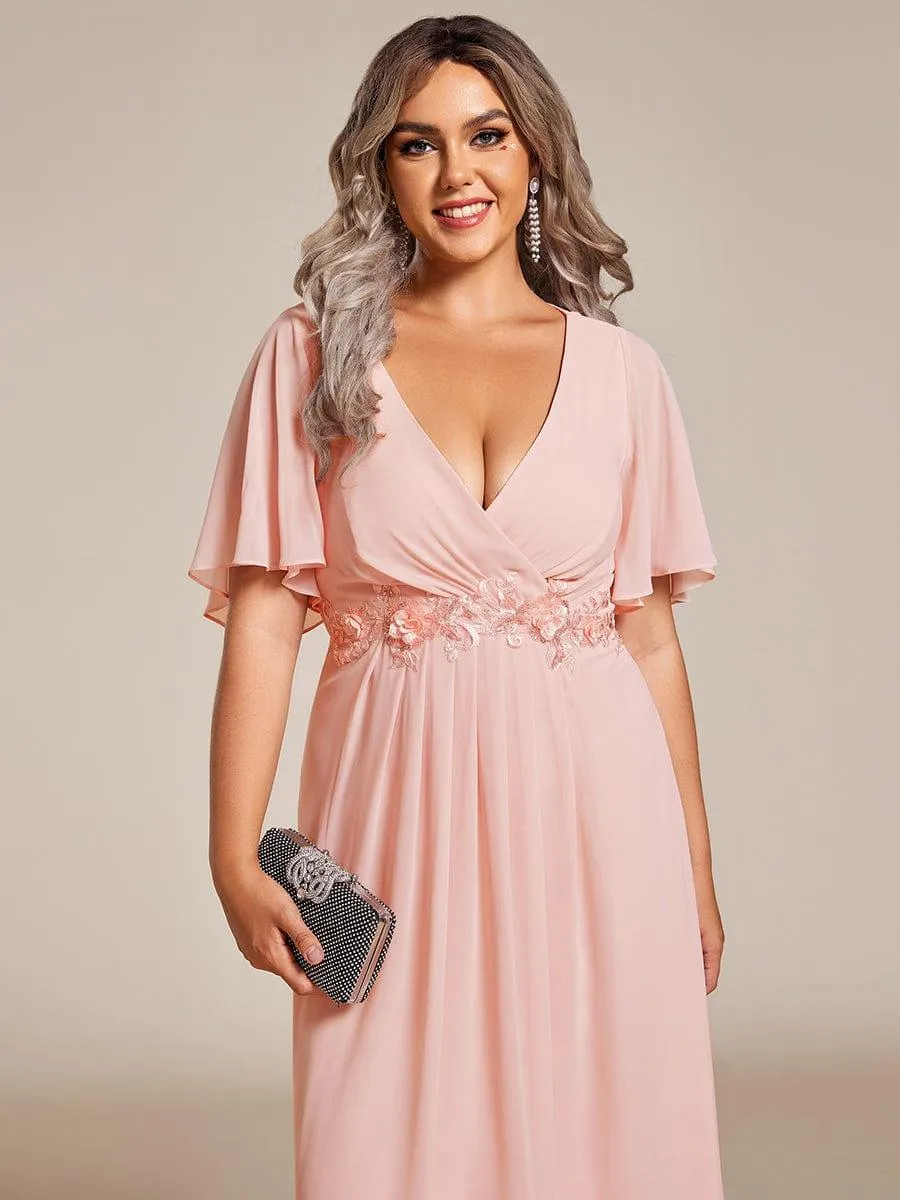 Short Sleeve V Neck Knee Length Mother of the Bride Dress
