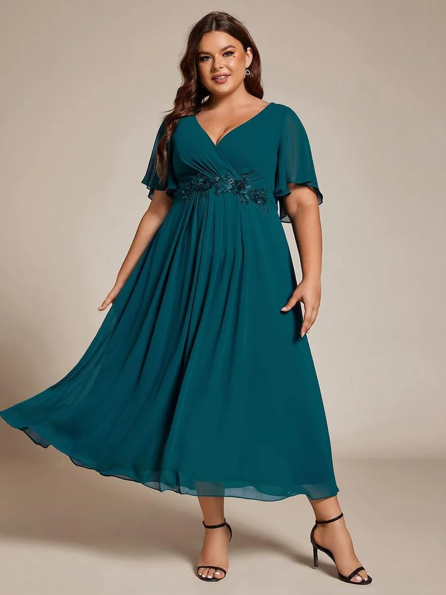 Short Sleeve V Neck Knee Length Mother of the Bride Dress