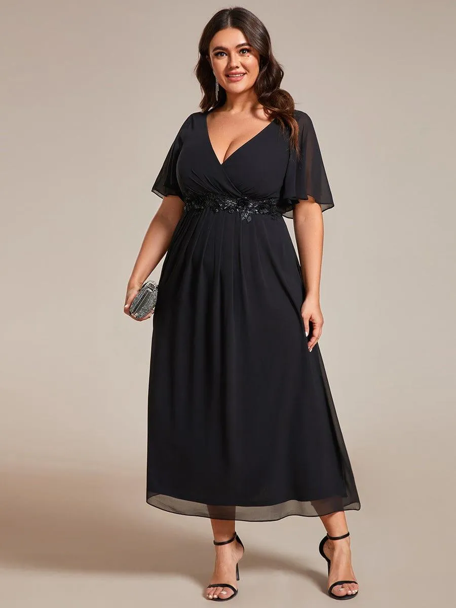 Short Sleeve V Neck Knee Length Mother of the Bride Dress
