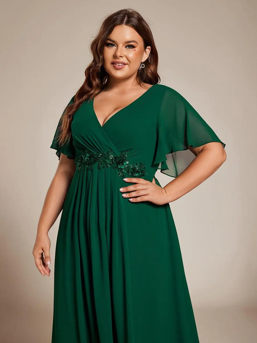 Short Sleeve V Neck Knee Length Mother of the Bride Dress