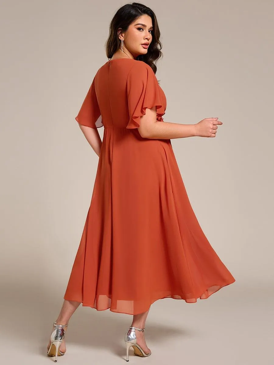 Short Sleeve V Neck Knee Length Mother of the Bride Dress