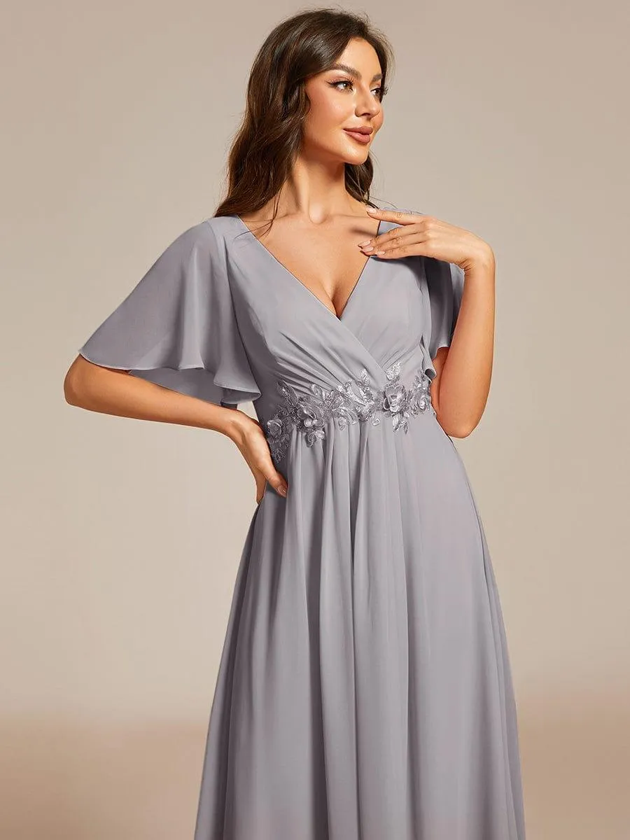 Short Sleeve V Neck Knee Length Mother of the Bride Dress