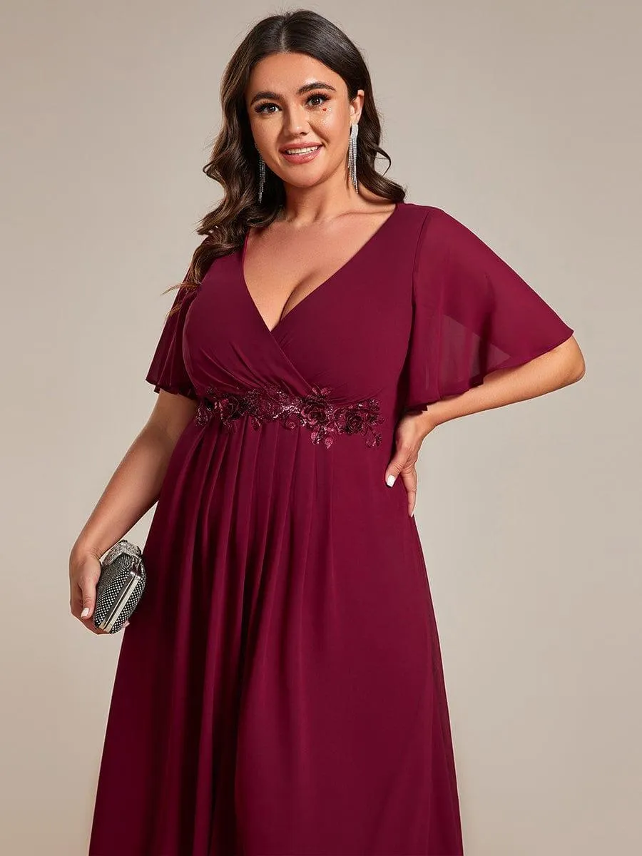 Short Sleeve V Neck Knee Length Mother of the Bride Dress