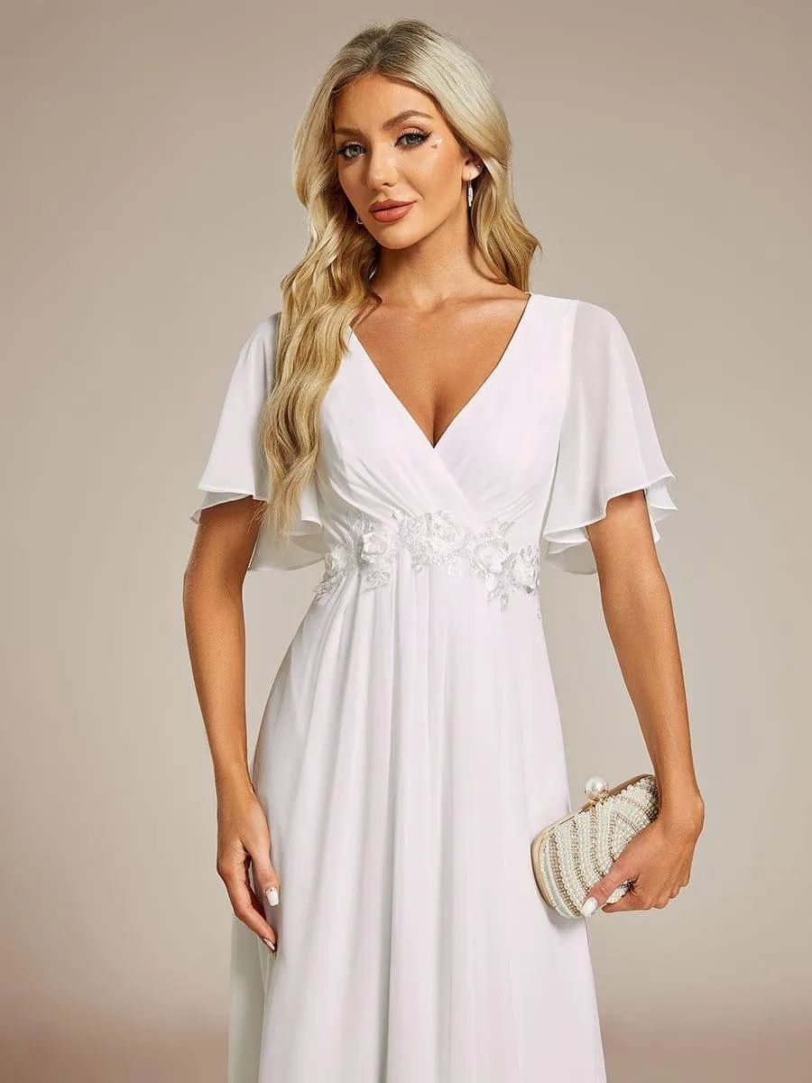 Short Sleeve V Neck Knee Length Mother of the Bride Dress
