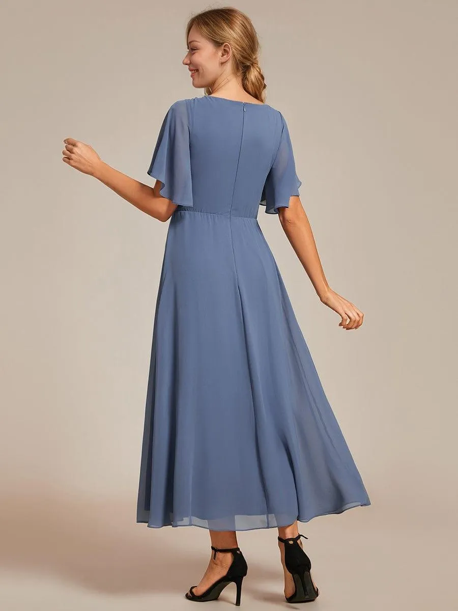 Short Sleeve V Neck Knee Length Mother of the Bride Dress
