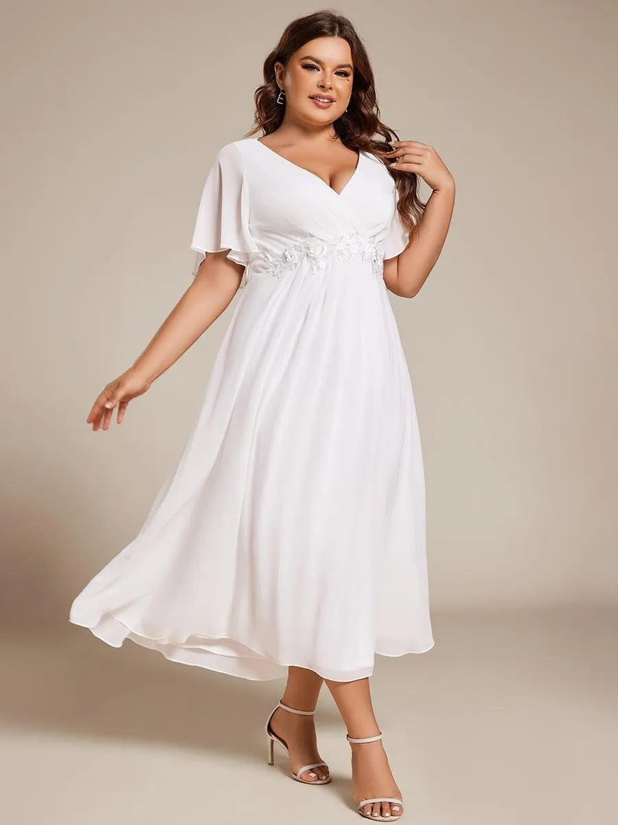 Short Sleeve V Neck Knee Length Mother of the Bride Dress