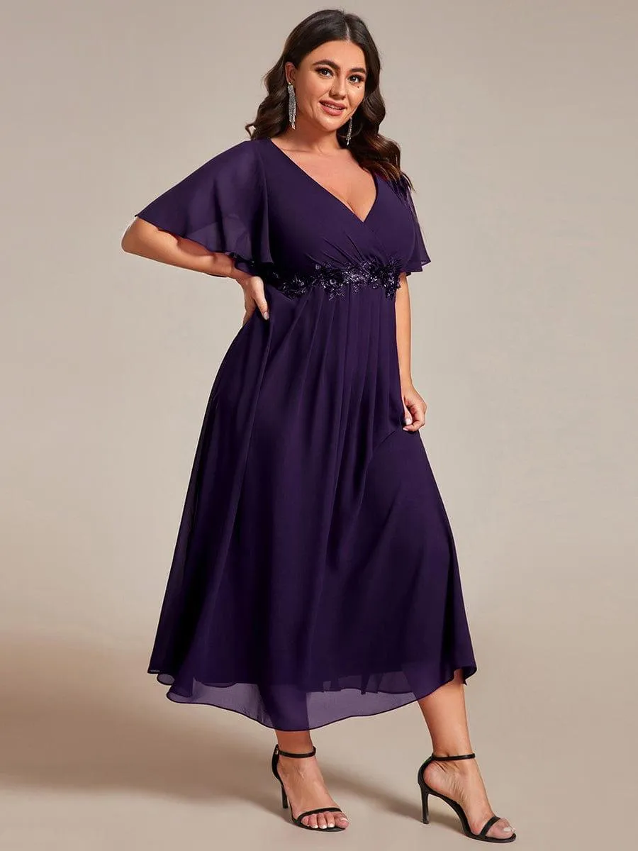 Short Sleeve V Neck Knee Length Mother of the Bride Dress