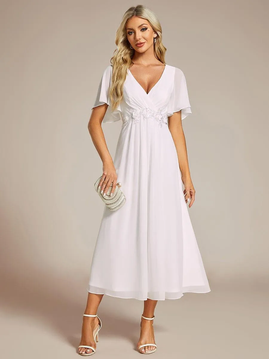 Short Sleeve V Neck Knee Length Mother of the Bride Dress