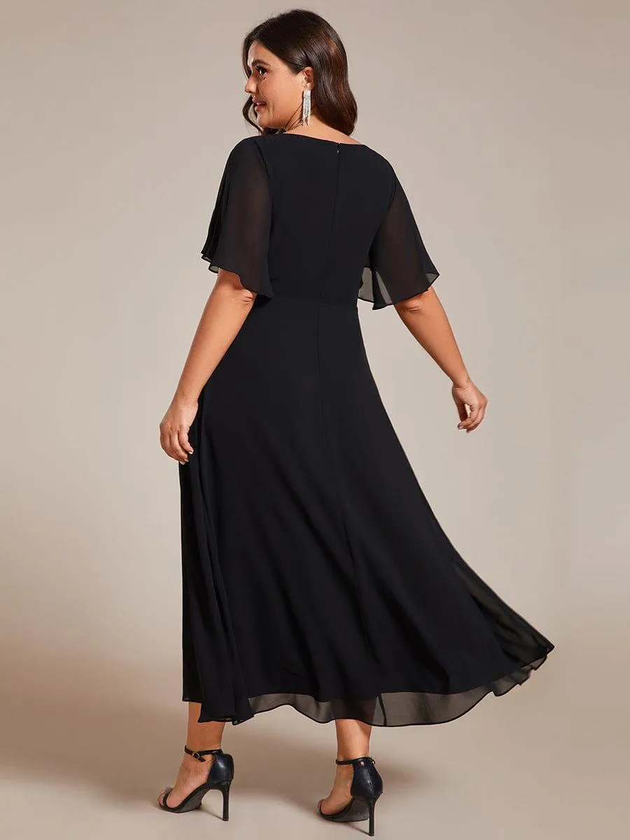 Short Sleeve V Neck Knee Length Mother of the Bride Dress