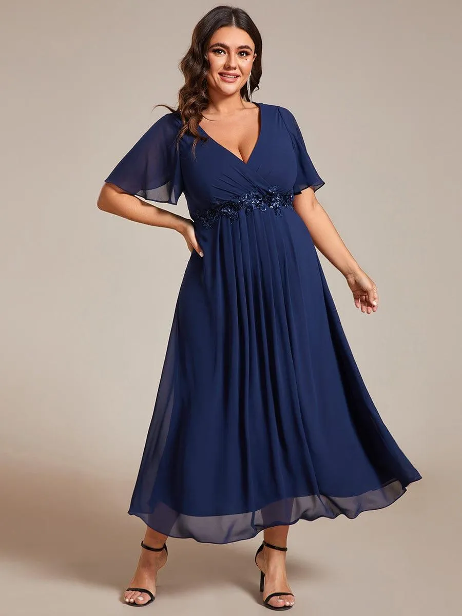 Short Sleeve V Neck Knee Length Mother of the Bride Dress