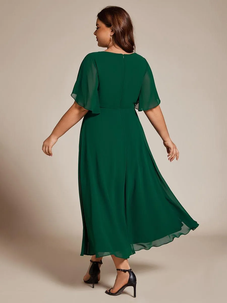 Short Sleeve V Neck Knee Length Mother of the Bride Dress