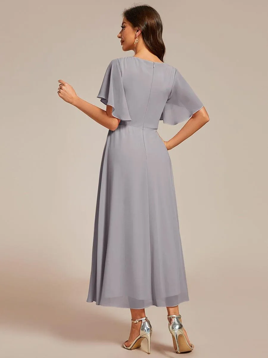 Short Sleeve V Neck Knee Length Mother of the Bride Dress