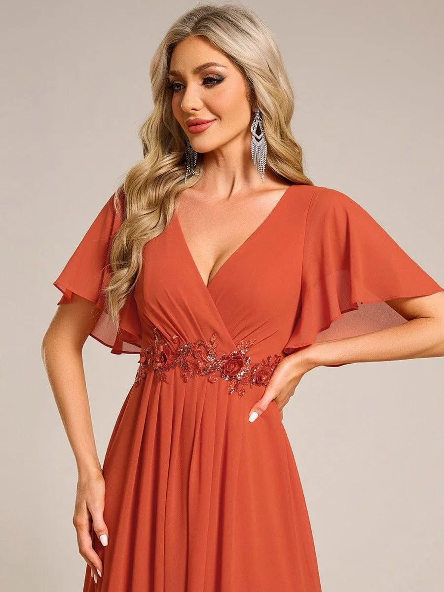 Short Sleeve V Neck Knee Length Mother of the Bride Dress