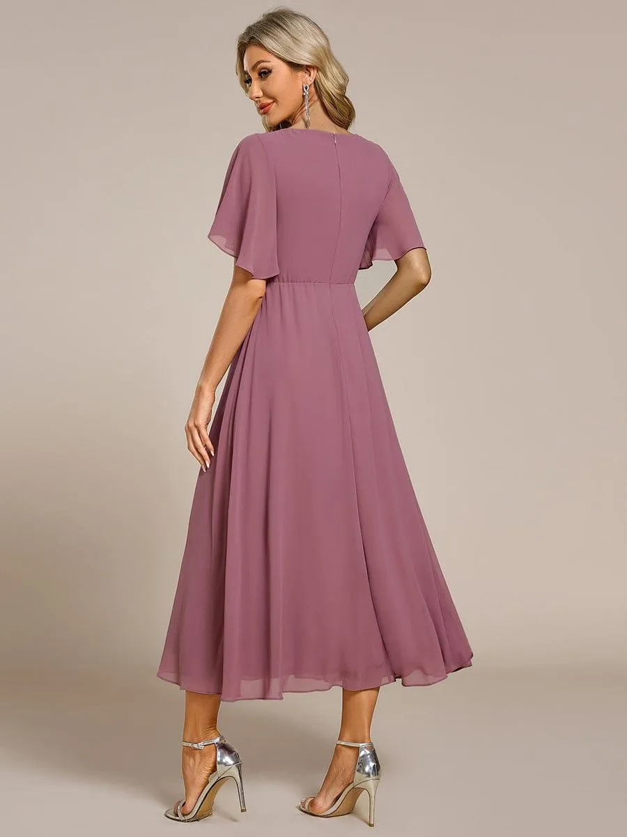 Short Sleeve V Neck Knee Length Mother of the Bride Dress