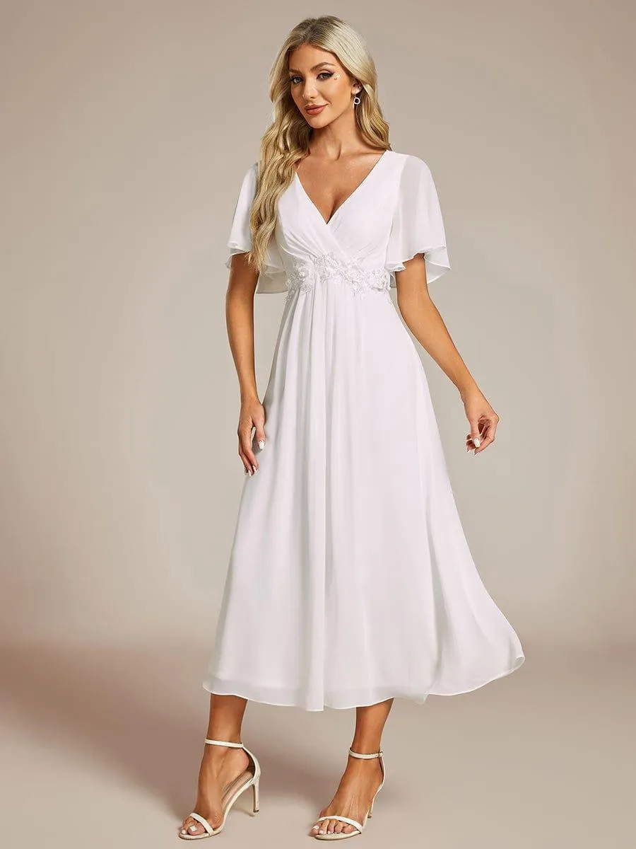 Short Sleeve V Neck Knee Length Mother of the Bride Dress