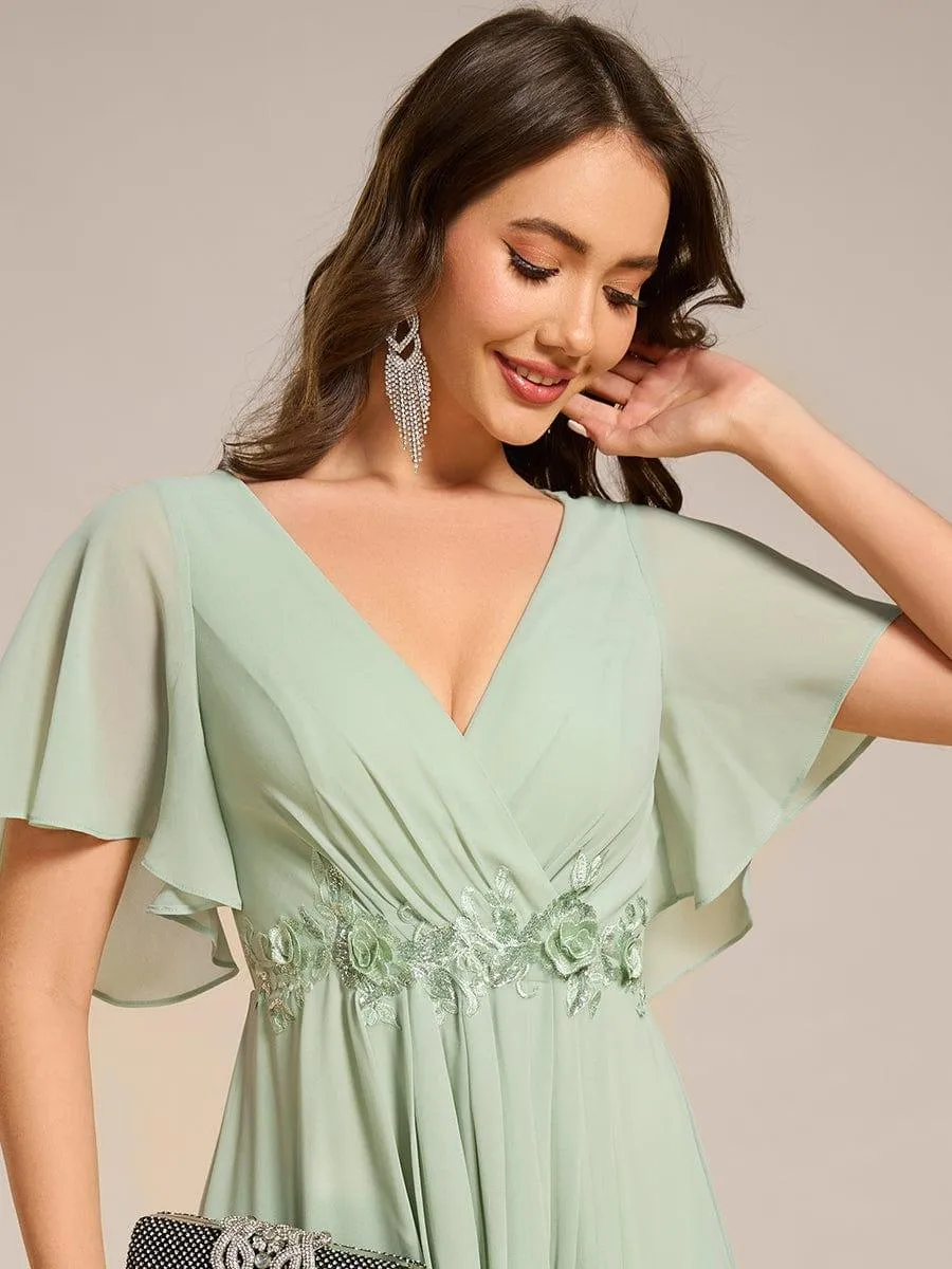 Short Sleeve V Neck Knee Length Mother of the Bride Dress