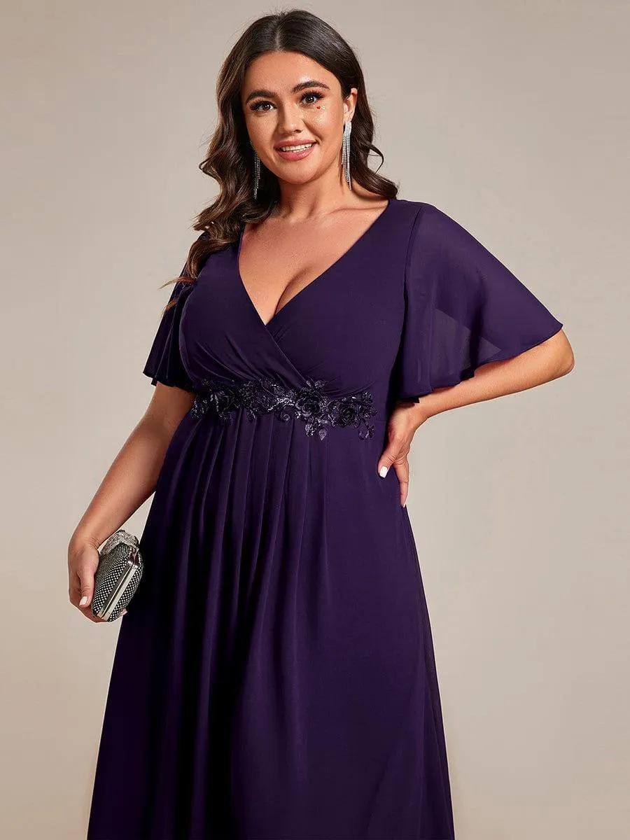 Short Sleeve V Neck Knee Length Mother of the Bride Dress