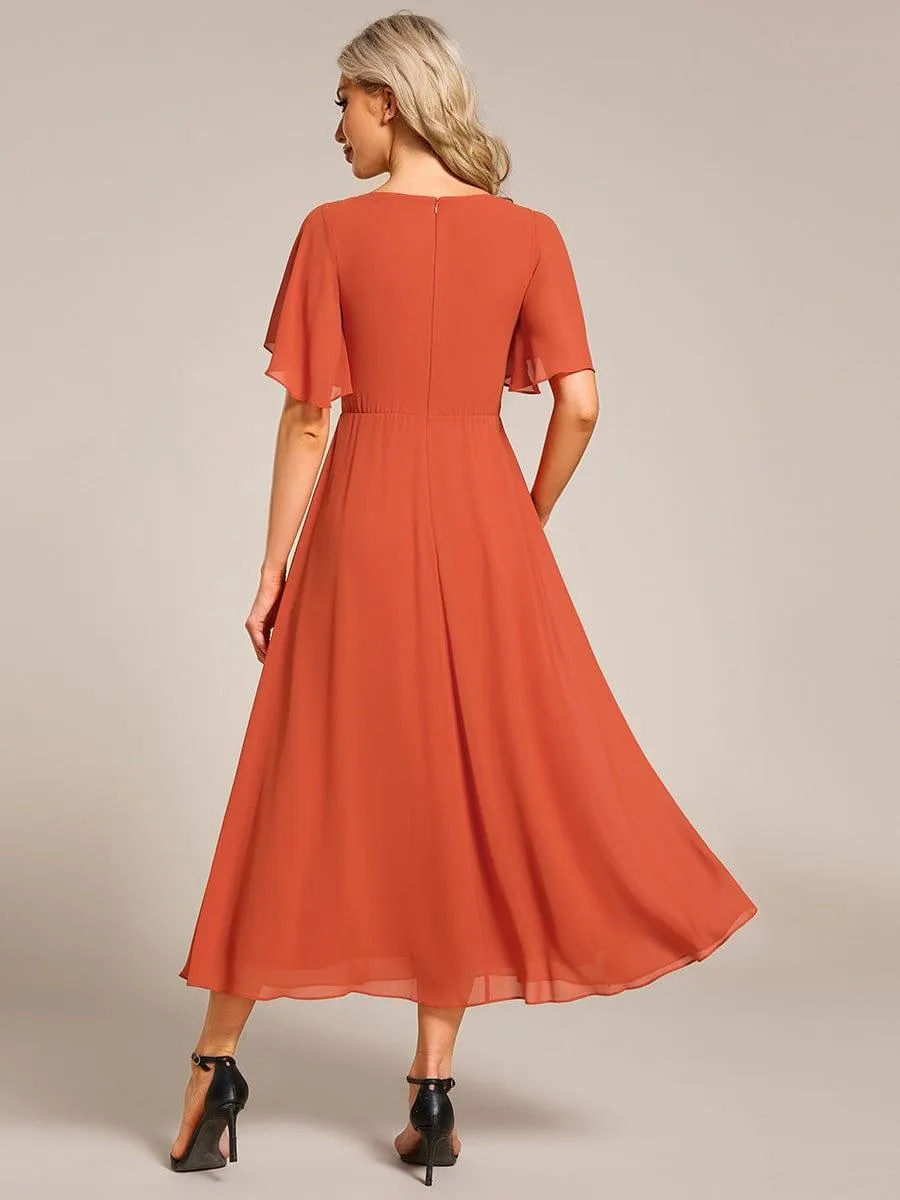 Short Sleeve V Neck Knee Length Mother of the Bride Dress