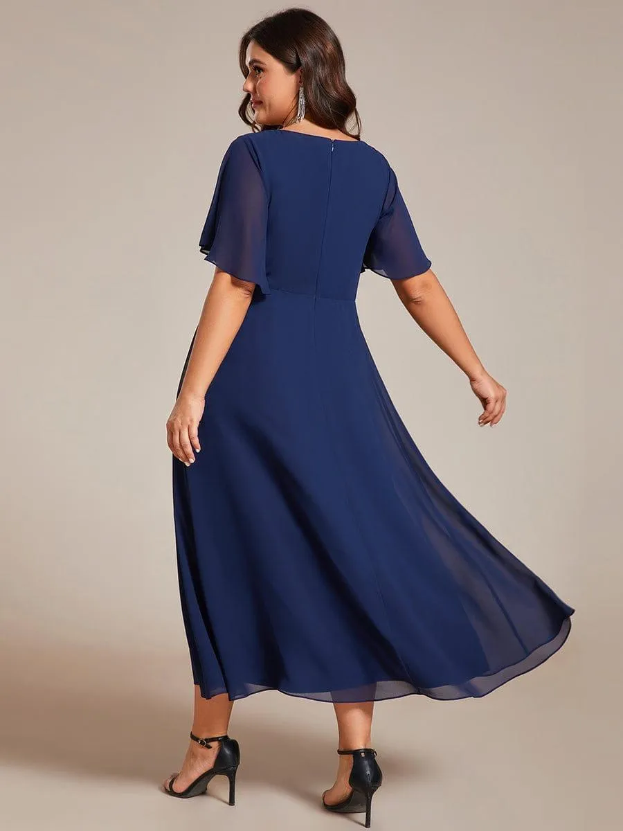Short Sleeve V Neck Knee Length Mother of the Bride Dress