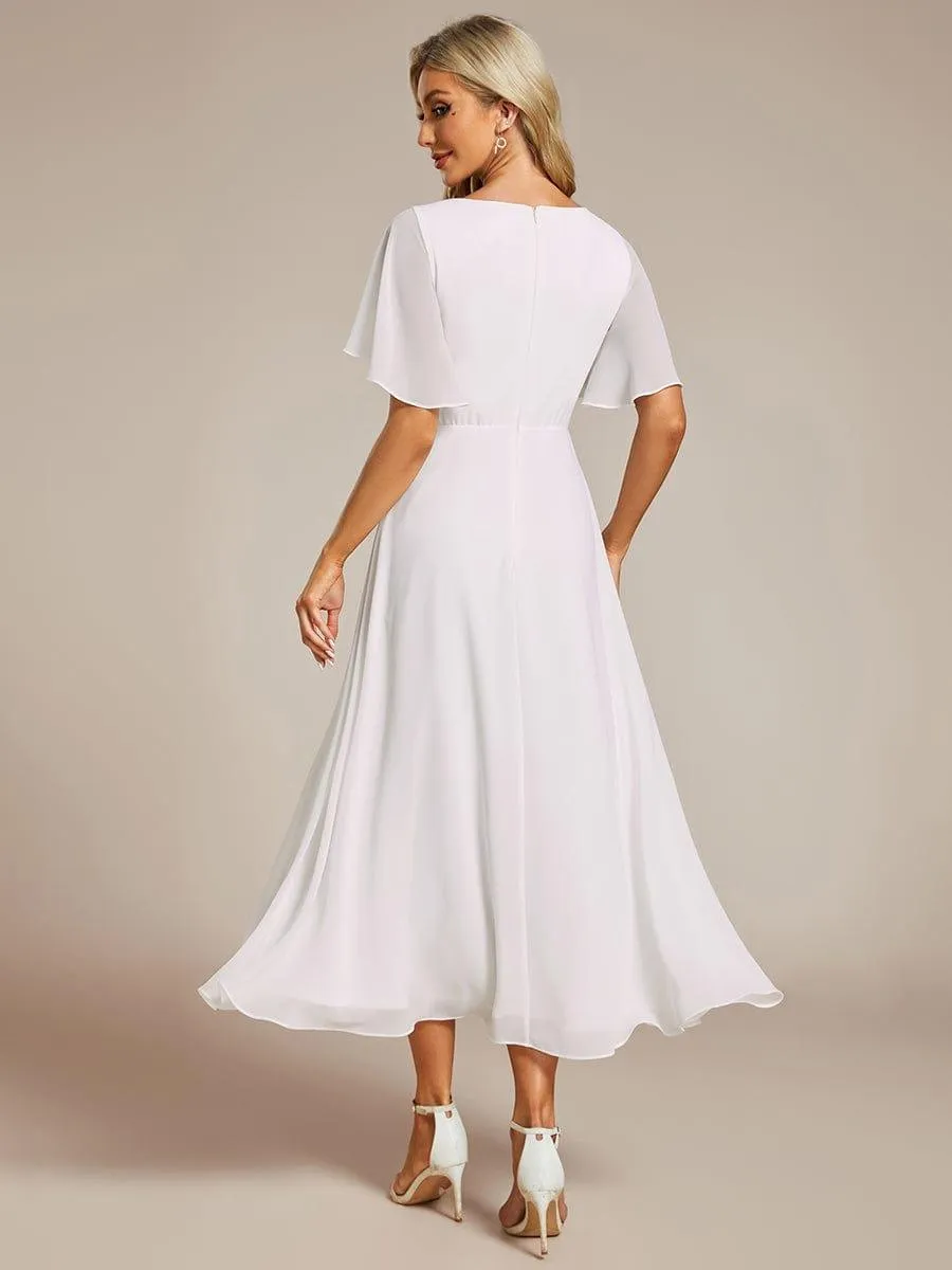Short Sleeve V Neck Knee Length Mother of the Bride Dress