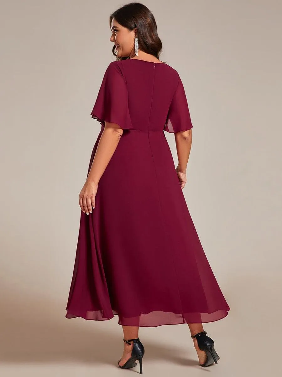 Short Sleeve V Neck Knee Length Mother of the Bride Dress