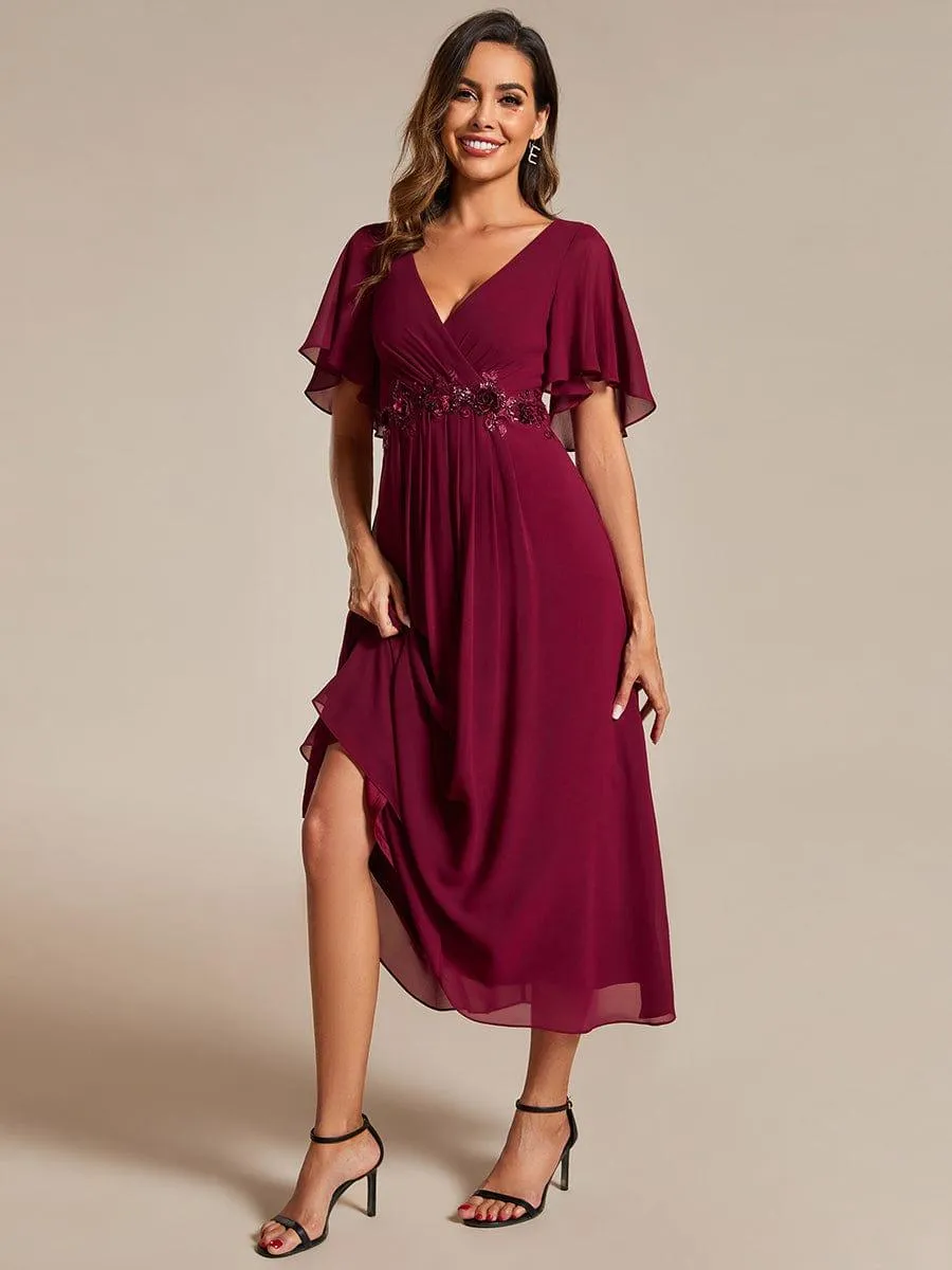 Short Sleeve V Neck Knee Length Mother of the Bride Dress