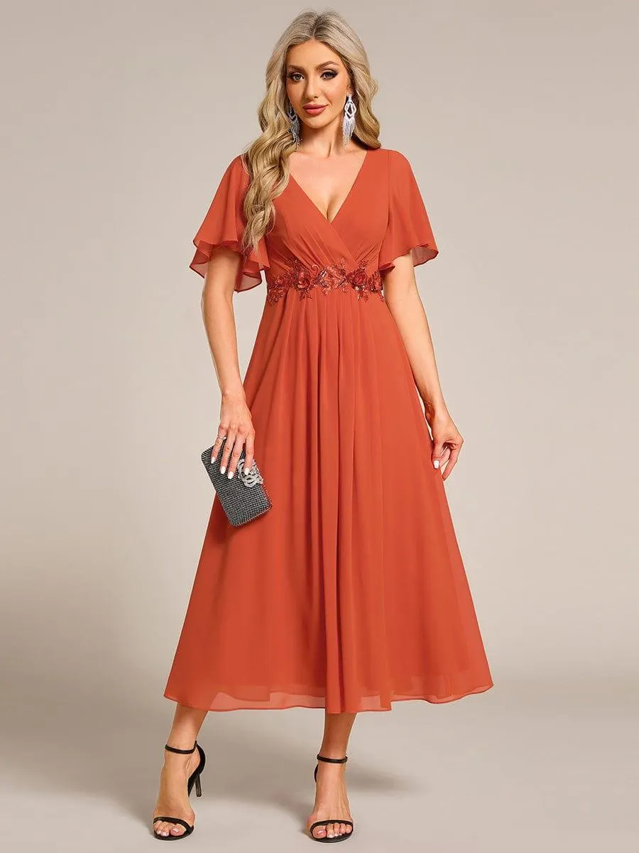 Short Sleeve V Neck Knee Length Mother of the Bride Dress