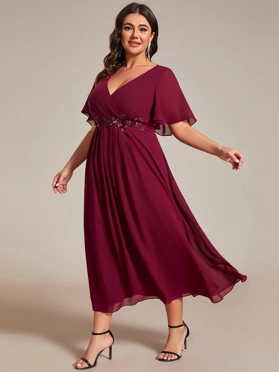 Short Sleeve V Neck Knee Length Mother of the Bride Dress