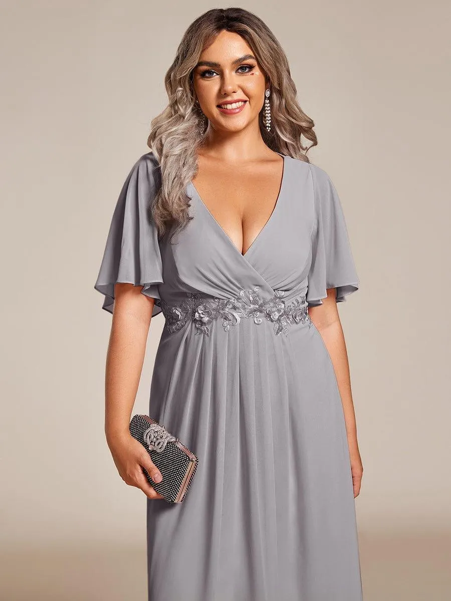 Short Sleeve V Neck Knee Length Mother of the Bride Dress
