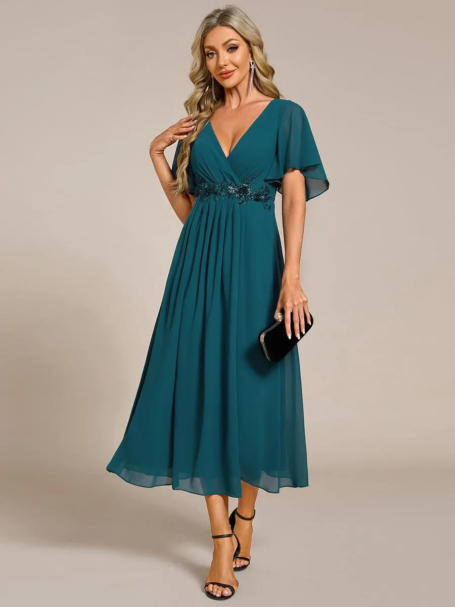 Short Sleeve V Neck Knee Length Mother of the Bride Dress