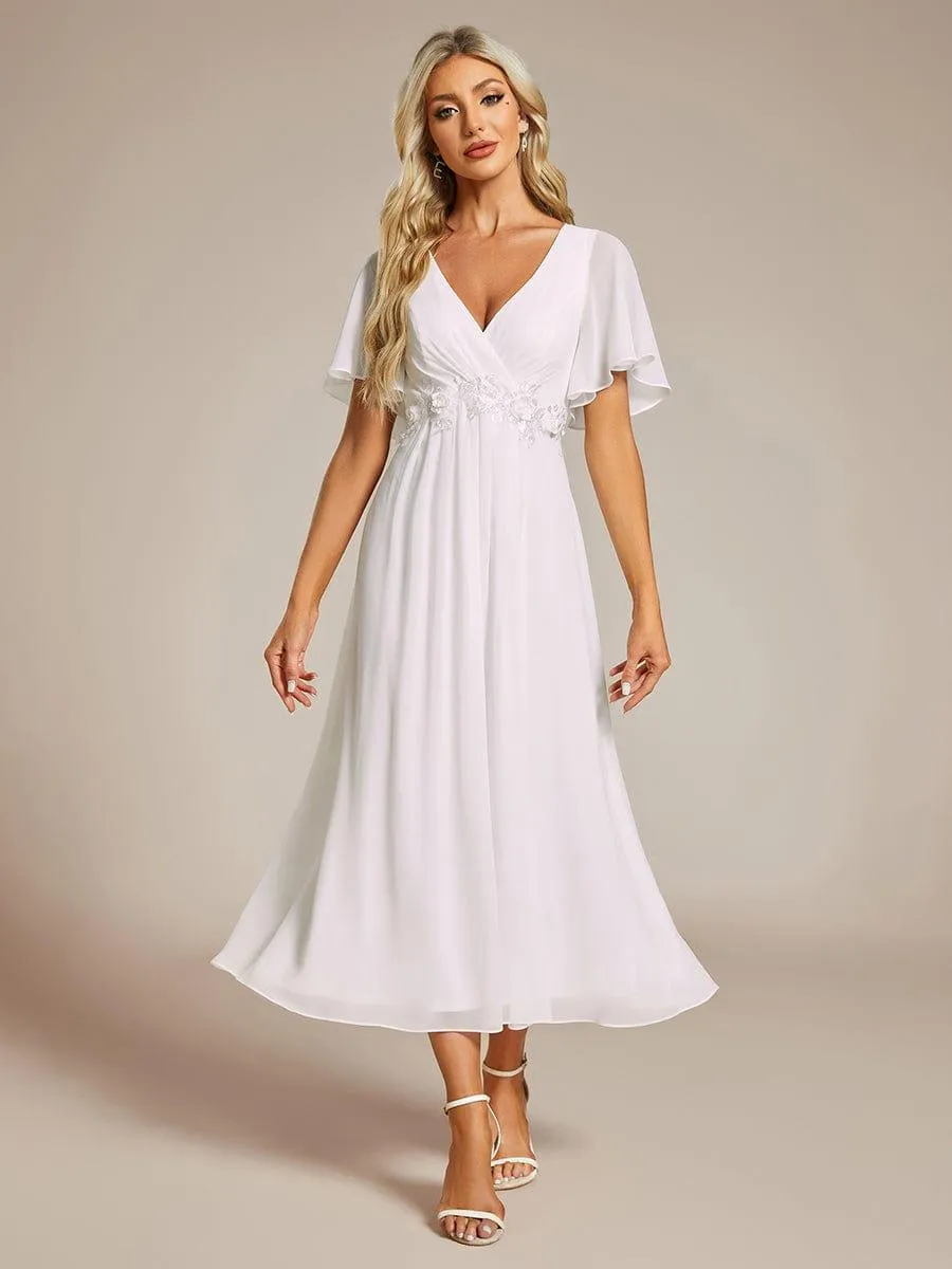 Short Sleeve V Neck Knee Length Mother of the Bride Dress