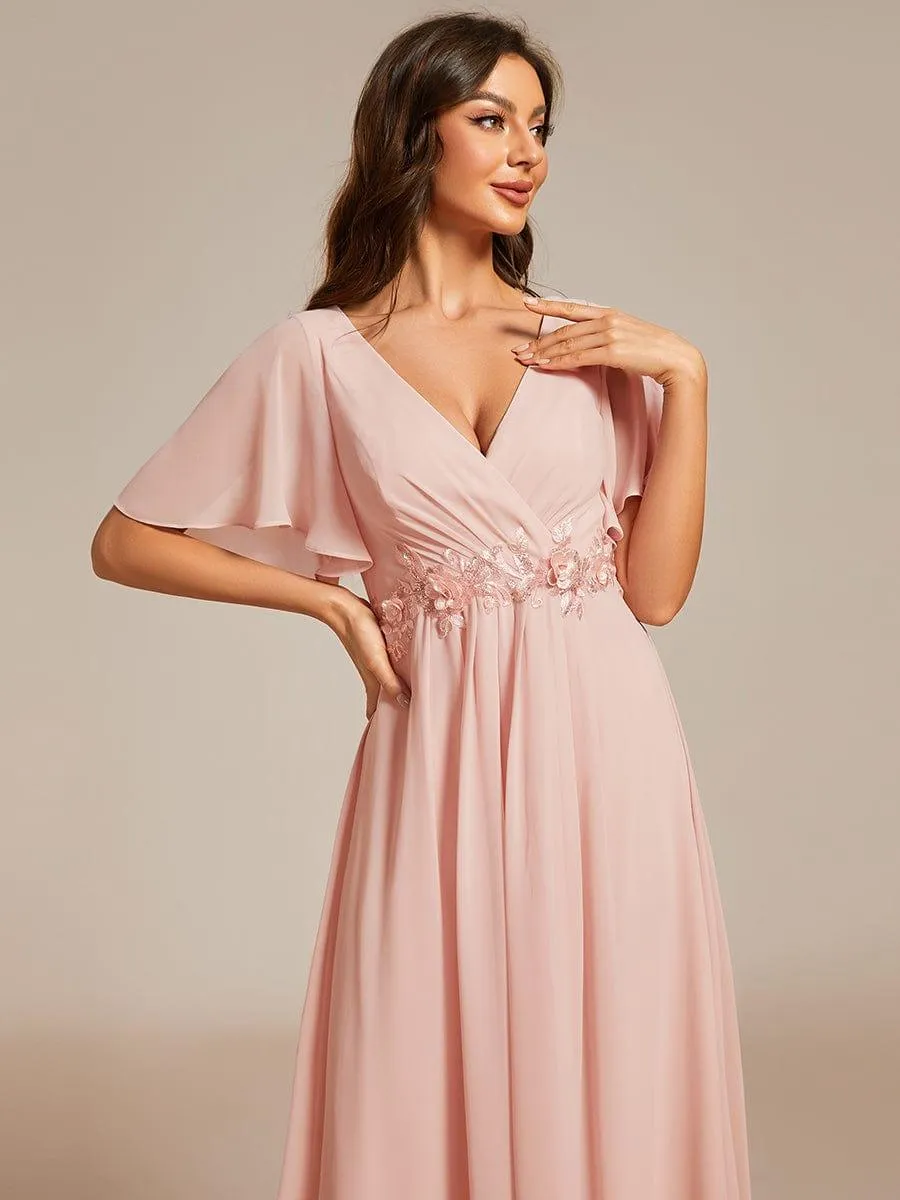 Short Sleeve V Neck Knee Length Mother of the Bride Dress