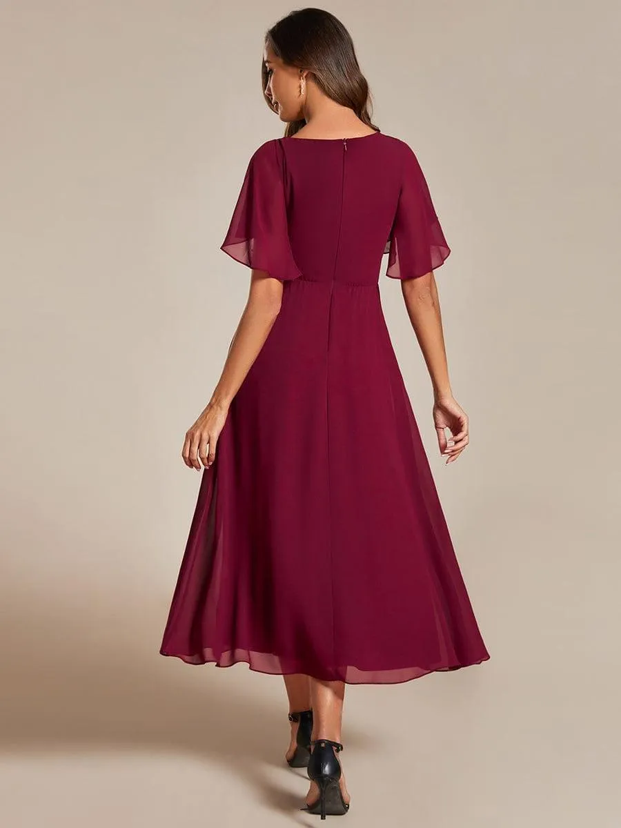 Short Sleeve V Neck Knee Length Mother of the Bride Dress